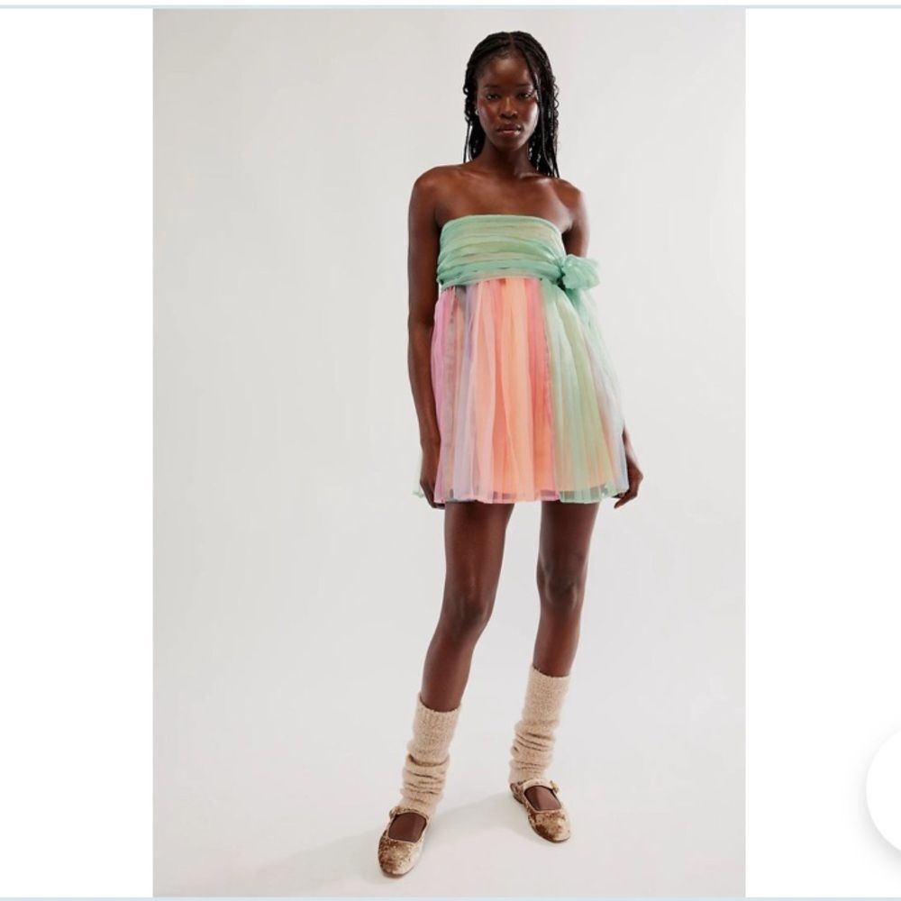 Free People size Large In Rainbows Mini Dress Baby Doll - Picture 2 of 9